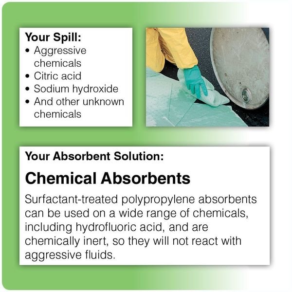 Brady Sorbents, 11 gal, 7 1/2 in x 10 in, Harsh Chemicals, Green, Polypropylene - SRPH200