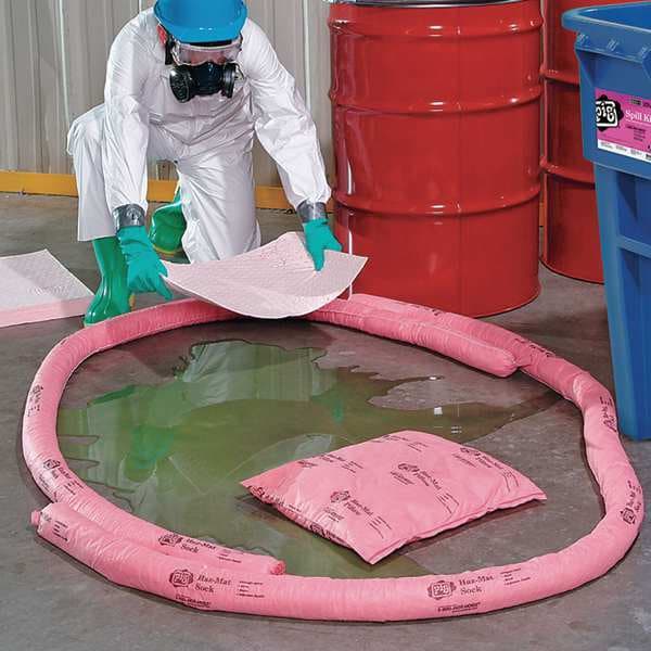 Pig Sorbents, 12 gal, 3 in x 10 ft, Acids, Bases, Unknowns, Pink, Polypropylene - PIG301