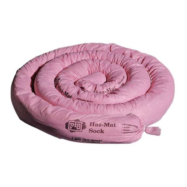 Pig Sorbents, 12 gal, 3 in x 10 ft, Acids, Bases, Unknowns, Pink, Polypropylene - PIG301
