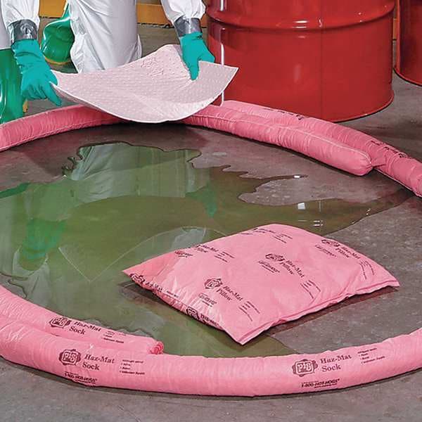 Pig Sorbents, 10 gal, 16 in x 17 in, Harsh Chemicals, Pink, Polypropylene - HR7015