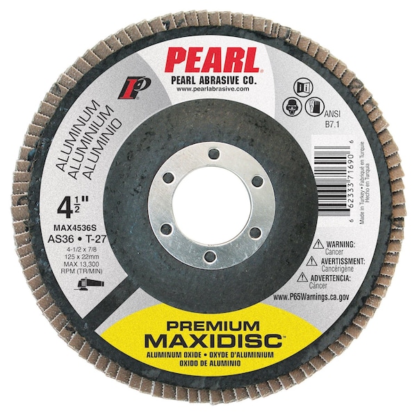Disco Maxidisc Pearl Silver Line para aluminio 4-1/2 x 7/8 A36 T-27 - MAX4536S