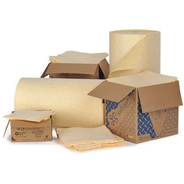 Spilfyter Sorbents, 44 gal, 16 in x 18 in, Harsh Chemicals, Yellow, Polypropylene - S2-70