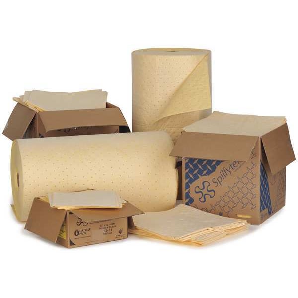 Spilfyter Sorbents, 44 gal, 16 in x 18 in, Harsh Chemicals, Yellow, Polypropylene - S2-70