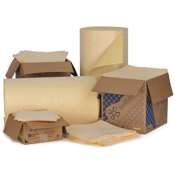 Spilfyter Sorbents, 44 gal, 16 in x 18 in, Harsh Chemicals, Yellow, Polypropylene - S2-70