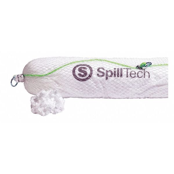 Spilltech Sorbents, 38 gal, 8 in x 10 ft, Oil, White, Polypropylene - PREM810