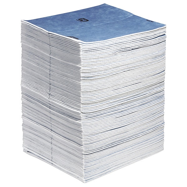 Pig Sorbents, 22 gal, 15 in x 19 in, Universal, Blue, White, Fibers, Polypropylene - WTR007