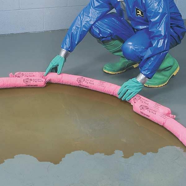 Pig Sorbents, 9 gal, 3 in x 42 in, Acids, Bases, Unknowns, Pink, Polypropylene - 124CR