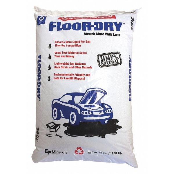 Ep Minerals Loose Absorbent, 9 qt Volume Absorbed Per Pkg, 25 lb Wt, Universal, Unscented, Off White - 9825