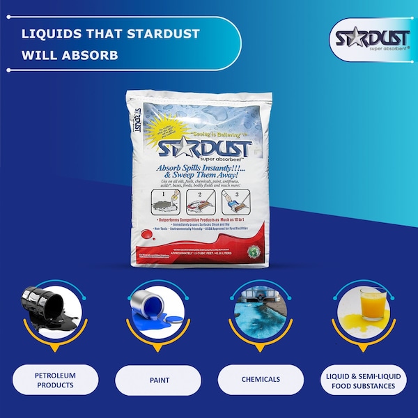 Stardust Spill Products Sorbents, 8 gal, 1.5 cu ft, Universal, White - D15CF