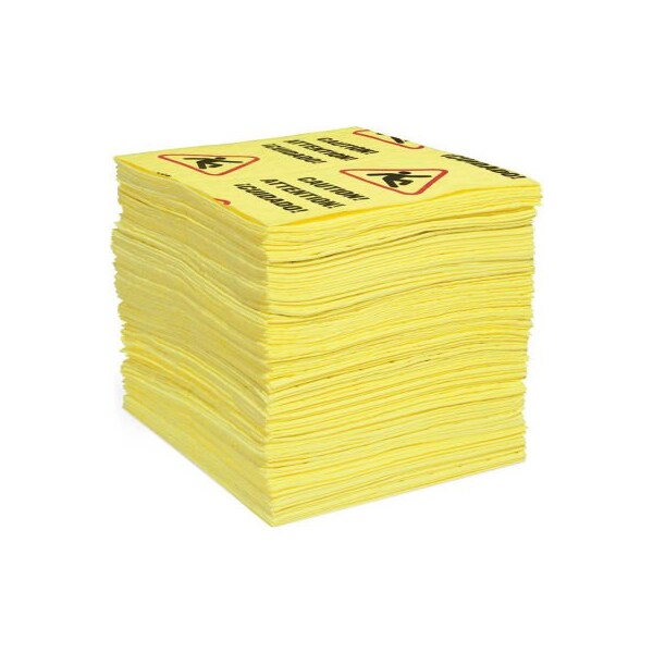 Spilltech SpillTech YPZ100H-BX Universal Heavy Weight Caution Mat Pads, 19"W x 15"L, Yellow, 100/Pack - YPZ100H-BX