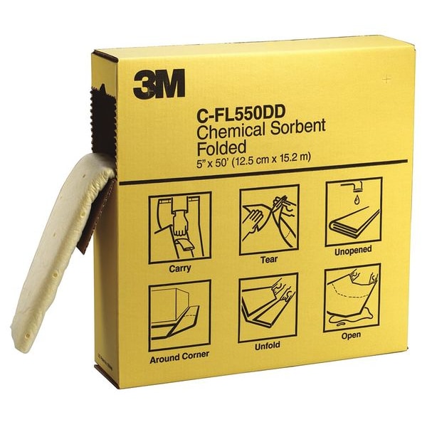 3M Sorbents, 44 gal, 5 in x 600 in, Harsh Chemicals, Gray, Polyester, Polypropylene, Synthetic Fibers - C-FL550DD/P-F2001