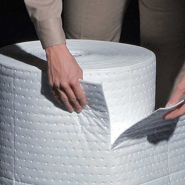 Pig Sorbents, 16 gal, 15 in x 150 ft, Oil, White, Polypropylene - MAT446