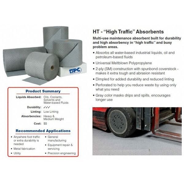 Brady Sorbents, 32 gal, 15 in x 300 ft, Universal, Gray, Polypropylene - HT153