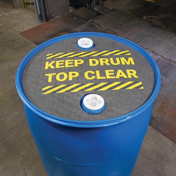 Pig Absorbent Barrel Top Safety Message Mat w Poly Backing Keep Drum Top Clear, 25PK - SGN1215