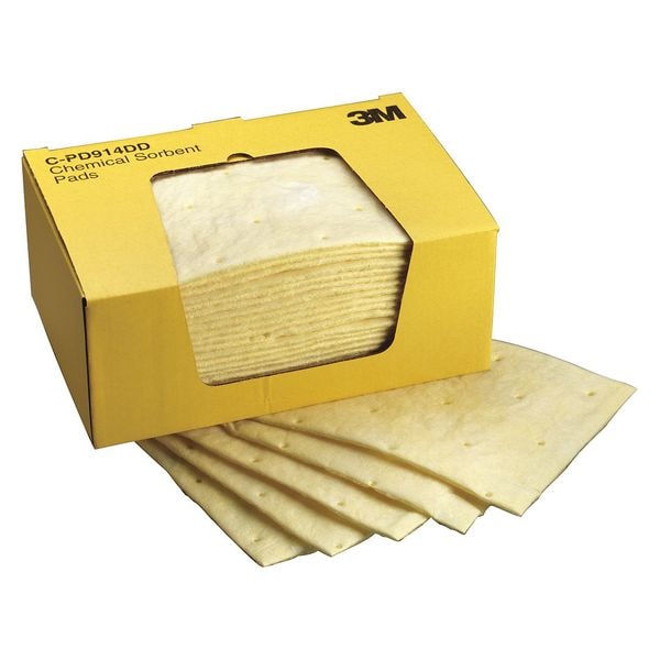 3M Sorbents, 17 gal, 11 in x 13 in, Harsh Chemicals, Yellow, Polyester, Polypropylene - P-110