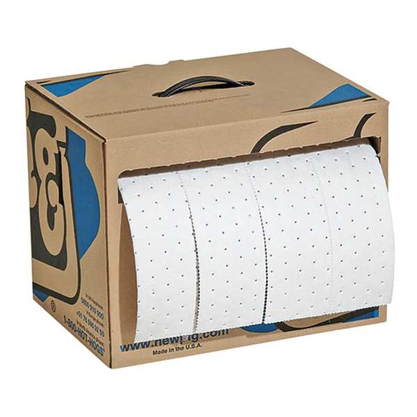 Pig Sorbents, 8 gal, 15 in x 60 ft, Oil, White, Polypropylene - MAT442