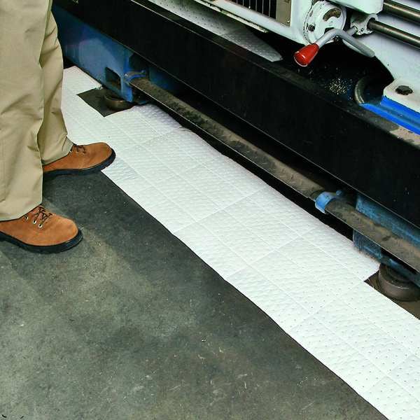 Pig Sorbents, 8 gal, 15 in x 60 ft, Oil, White, Polypropylene - MAT442