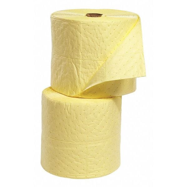 Spilltech Sorbents, 55 gal, 15 in x 150 ft, Harsh Chemicals, Yellow, Polypropylene - YRSB150H