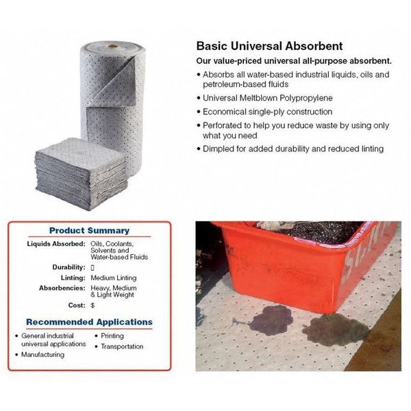 Brady Sorbents, 20 gal, 15 in x 17 in, Universal, Gray, Polypropylene - BPU100
