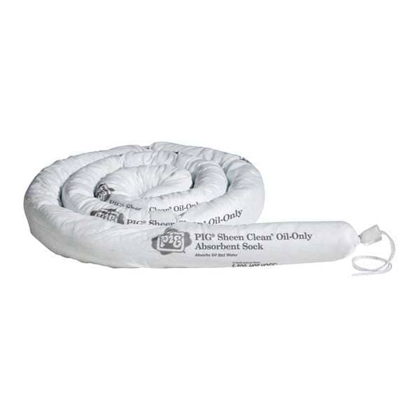 Pig Sorbents, 15 gal, 3 in x 10 ft, Oil, White, Polypropylene - SKM601
