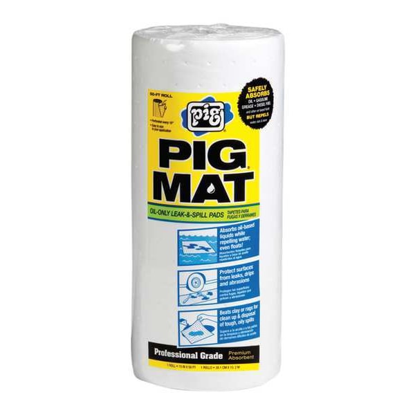 Pig Sorbents, 3 gal, 15 in x 2 1/2 ft, Oil, White, Polypropylene - 26201