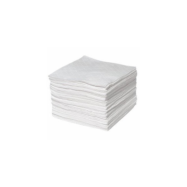 M&B Absorbents Oil Only Absorbent Pads, 15 in x 18 in, Oil-Based Fluids, White, Polypropylene, 100 PK - 13220