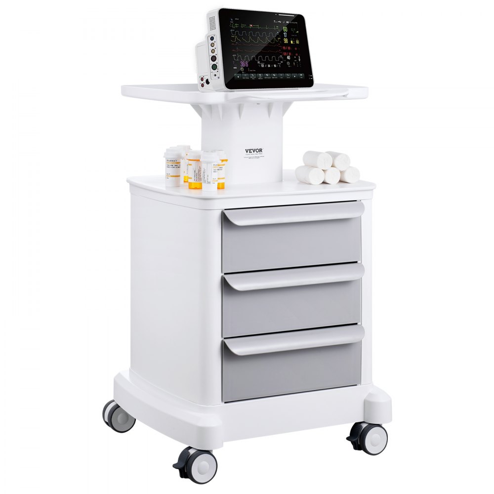 VEVOR 4 Tiers Lab Carts Mobile Medical Cart with 3 Drawers & 1 Top Tray White, Trolley Storage Cart with ABS Material, Lab Rolling Cart with 4 Silent Wheels for Lab, Clinic, Hospital, Salon, Office - SYSTCECKFBS4RMKUSV0