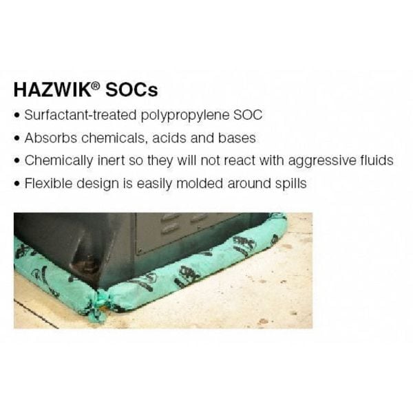 Brady Sorbents, 12 gal, 3 in x 12 ft, Harsh Chemicals, Green, Polypropylene - HAZ124