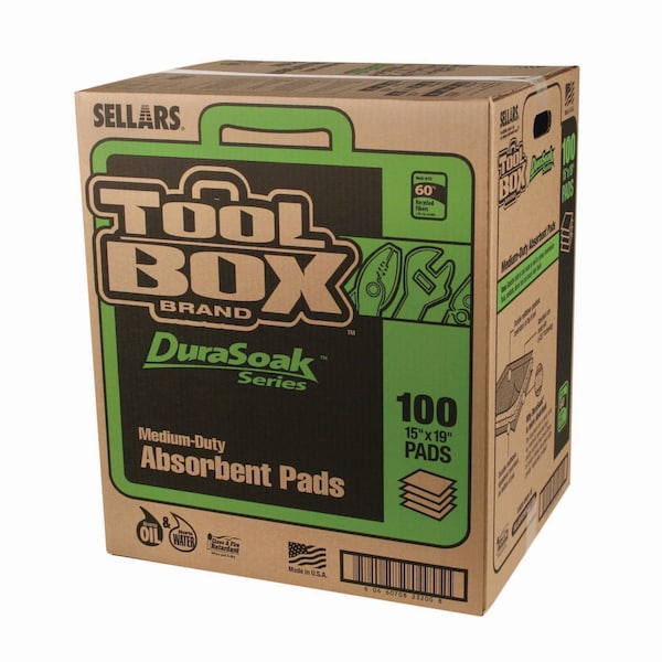 Toolbox DuraSoak Universal Sorbents Medium Duty Pad, 0.26 gal, 15 x 19, 100PK - 23200