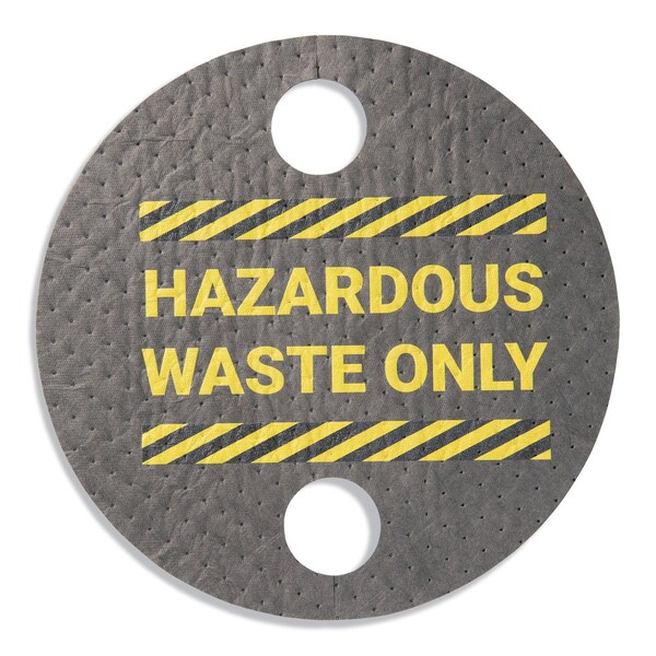 Pig Absorbent Barrel Top Safety Message Mat w Poly Backing Hazardous Waste Only, 25PK - SGN1213