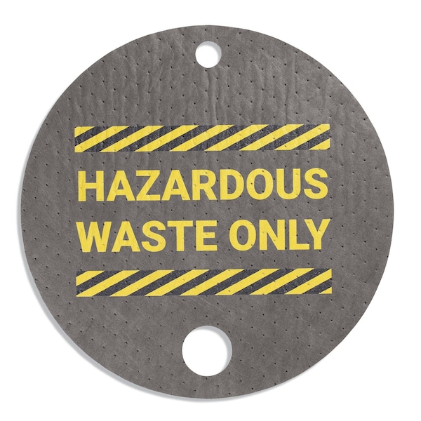 Pig Absorbent Barrel Top Safety Message Mat w Poly Backing Hazardous Waste Only, 25PK - SGN1205
