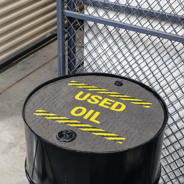 Pig Absorbent Barrel Top Safety Message Mat with Poly Backing, Used Oil, 25PK - SGN1203
