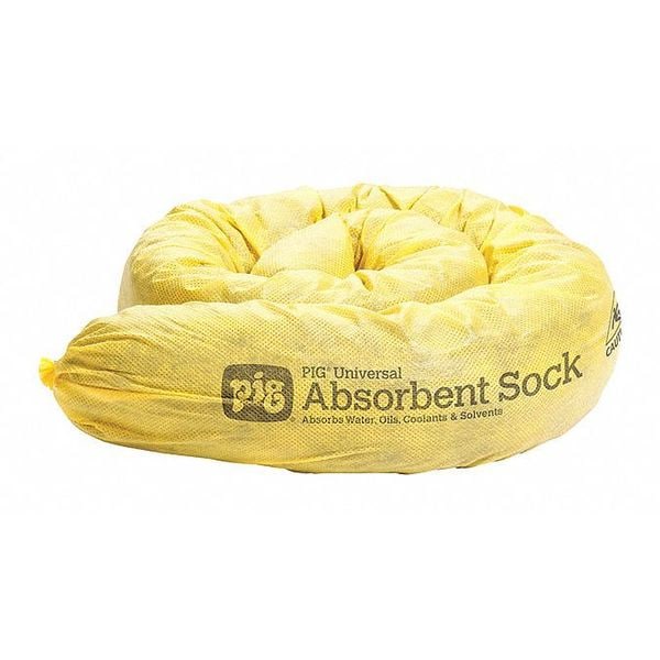 Pig Sorbents, 12 gal, 3 in x 48 in, Water, Yellow, Polypropylene - PIG105-YW