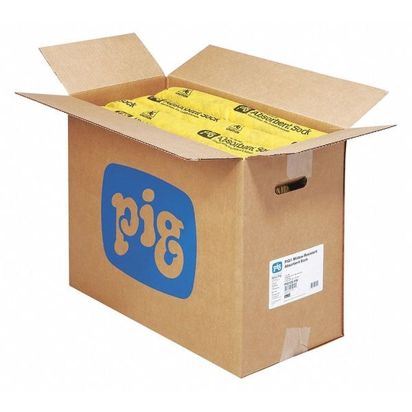 Pig Sorbents, 12 gal, 3 in x 48 in, Water, Yellow, Polypropylene - PIG105-YW