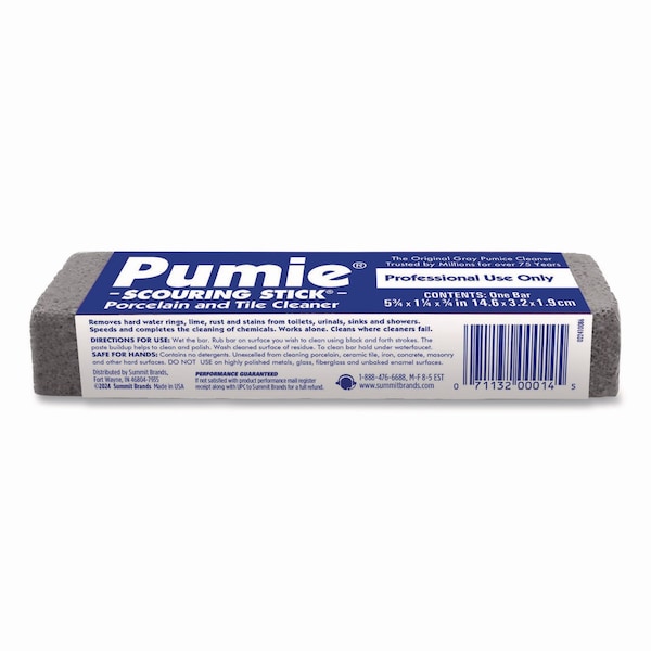 Pumie Scouring Stick, Pumie, Gray Pumice, 5 3/4 x 3/4 x 11/4, PK12 - JAN-12
