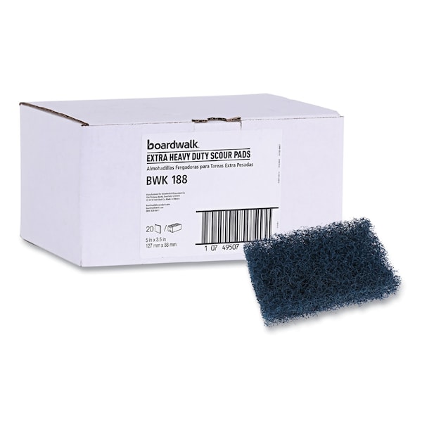 Boardwalk Extra Heavy-Duty Scour Pad, 3 1/2 x 5, Blue/Gray, PK20 - 88BWK HD