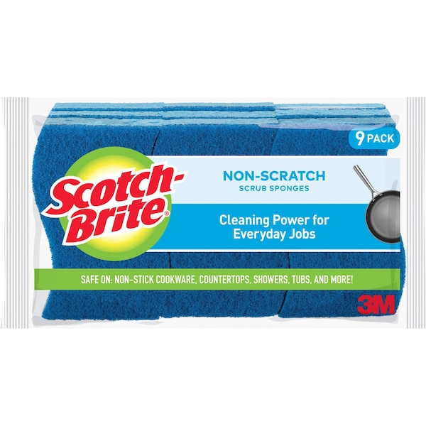Scotch-Brite Scrub Sponges, Non-scratch, 4-1/4"x2-3/4"x3/4"Blue, PK 9 - MMM5295