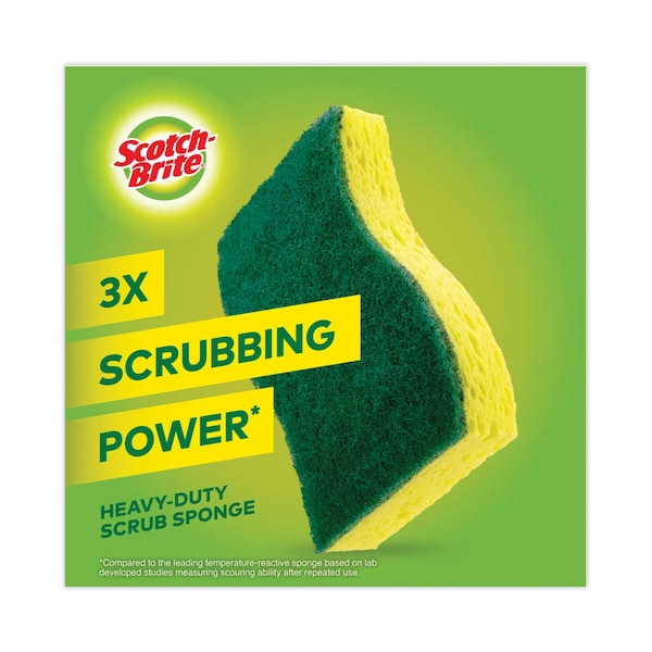 Scotch-Brite Heavy-Duty Scrub Sponge, 4 1/2 x 2 7/10 x 3/5, Green/Yellow, PK6 - 426