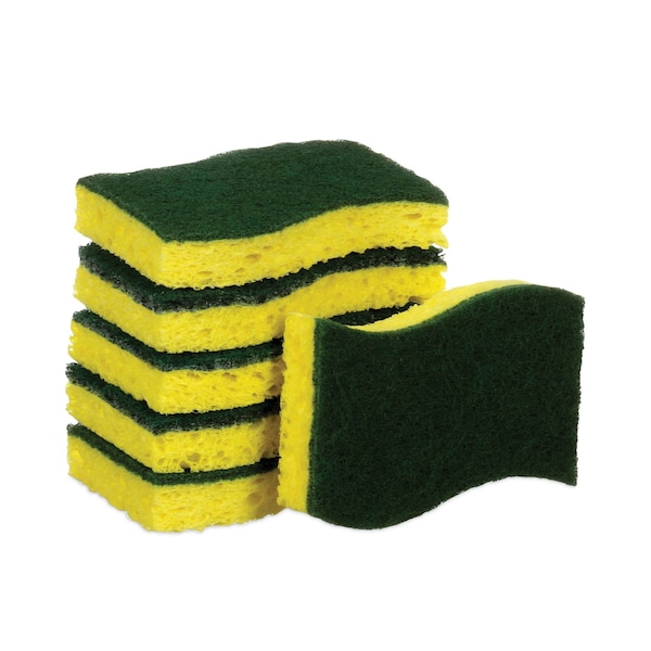 Scotch-Brite Heavy-Duty Scrub Sponge, 4 1/2 x 2 7/10 x 3/5, Green/Yellow, PK6 - 426