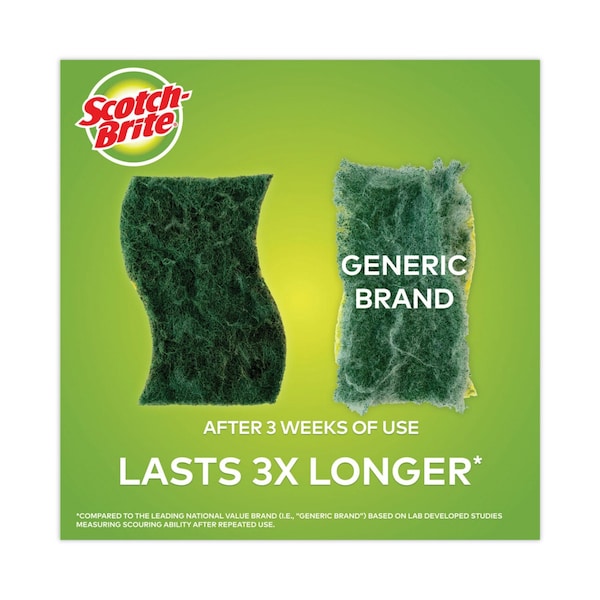Scotch-Brite Heavy-Duty Scrub Sponge, 4 1/2 x 2 7/10 x 3/5, Green/Yellow, PK6 - 426