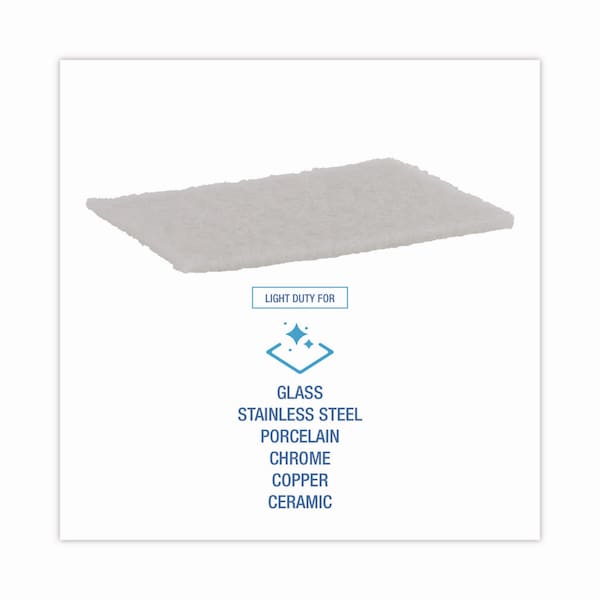 Boardwalk Light Duty Scour Pad, White, 6 x 9, PK20 - 98BWK LD