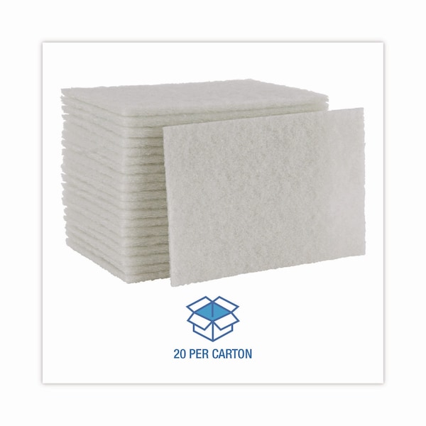 Boardwalk Light Duty Scour Pad, White, 6 x 9, PK20 - 98BWK LD