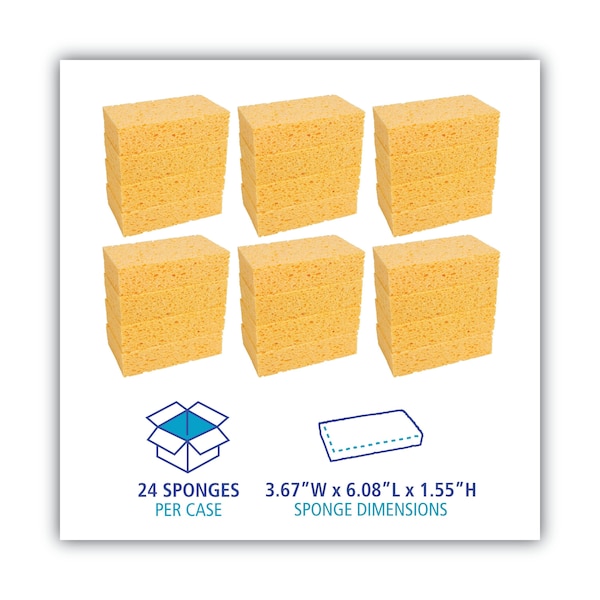 Boardwalk Medium Cellulose Sponge, 3 2/3 x 6 2/25", 1.55" Thick, Yellow, PK24 - C31BWK