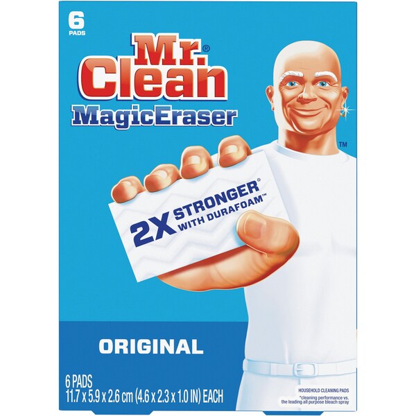 Mr. Clean Cleaning Pads, Original, 4-3/5"x2-3/10"x1", 3, White, PK 6 - PGC79009CT