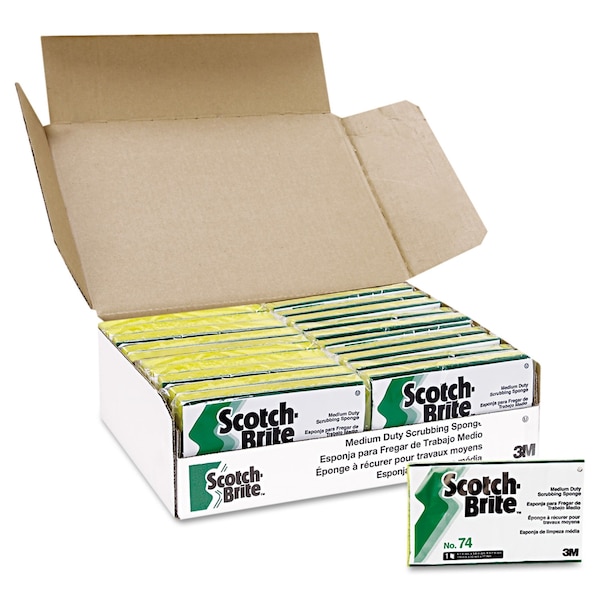Scotch-Brite Professional Medium-Duty Scrubbing Sponge, 3.6 x 6.1, Yellow/Green, PK20 - 74