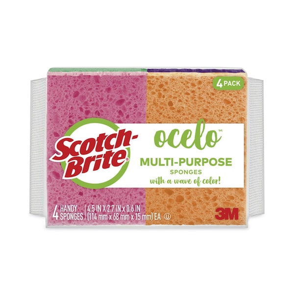 Ocelo O-Cel-O Sponge w/3M Stayfresh Technology, 4 7/10 x 3 x 3/5, PK4 - 7274-FD