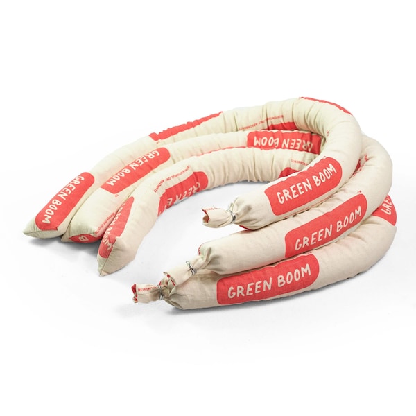 Green Boom Oil-Only Sock, 12 gal, 3 in x 48 in, White, 100% Biomass, 10 PK - S0348S