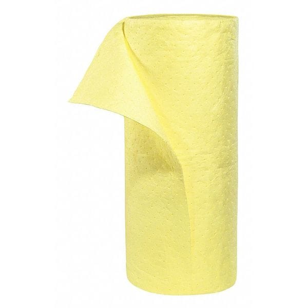 Spilltech Sorbents, 55 gal, 30 in x 150 ft, Harsh Chemicals, Yellow, Polypropylene - YRB150H