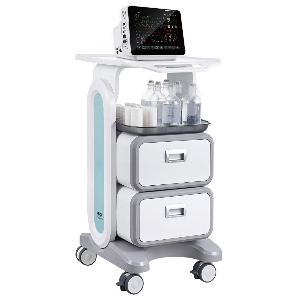 VEVOR 3 Tiers Lab Carts Mobile Medical Cart with 2 Drawers & 1 Top Tray White, Trolley Storage Cart with ABS Material, Lab Rolling Cart with 4 Silent Wheels for Lab, Clinic, Hospital, Salon, Office - SYSTCECKFBS498TJSV0