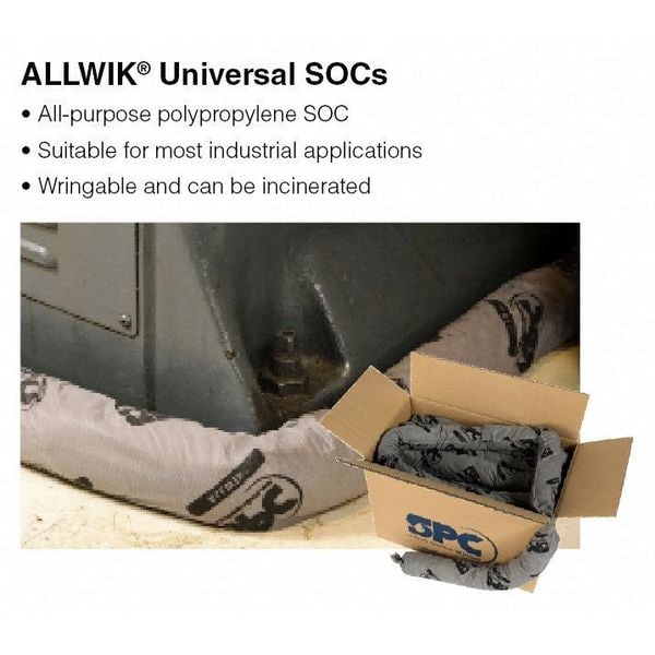 Brady Sorbents, 30 gal, 3 in x 48 in, Universal, Gray, Polypropylene - AW430